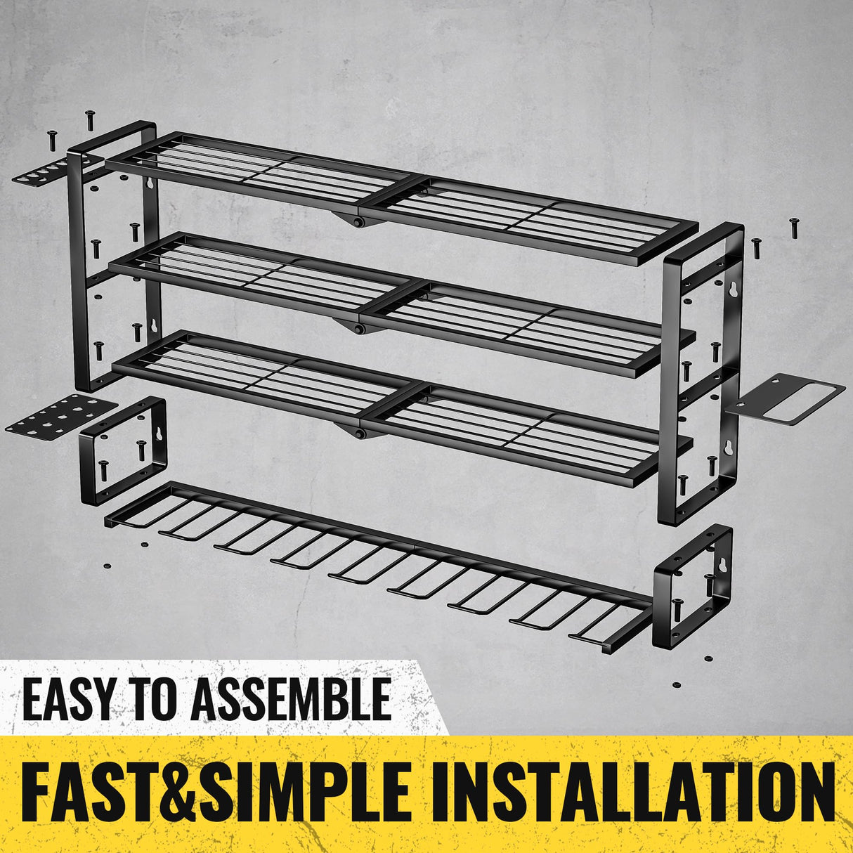 MOOMSINE 4 Layer Large Power Tool Organizer Wall Mount, Heavy Duty Metal Tool Storage Rack with 8 Cordless Drill Holder, Battery Tools Hanger with Charging Station Shelf for Garage Organization MOOMSINE