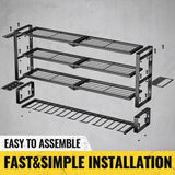 MOOMSINE 4 Layer Large Power Tool Organizer Wall Mount, Heavy Duty Metal Tool Storage Rack with 8 Cordless Drill Holder, Battery Tools Hanger with Charging Station Shelf for Garage Organization MOOMSINE