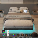 Muluflower Floating Bed Frame King Size with LED Lights and Charging Station, Black PU Metal Platform Bed Frame, Easy Assembly, No Box Spring Needed (King) Muluflower