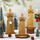 Suzile Set of 3 Wooden Angel Ornament Angel Statue Figurine Angel Shaped Christmas Ornaments Farmhouse Rustic Xmas Angel Table Crafts for Christmas Home Suzile