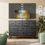 Lulive Dresser for Bedroom 10 Drawer Dresser TV Stand with Power Outlet, Entertainment Center Chest of Drawers for 55 Inch TV, Black Fabric for Bedroom Living Room Hallway Closets Lulive