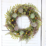 idyllic 22 Inches Christmas Wreath of Assorted Fern Leaves and Succulents Berry, Winter Spring Artificial Wreath for Front Door, Wall, Window, Farmhouse idyllic