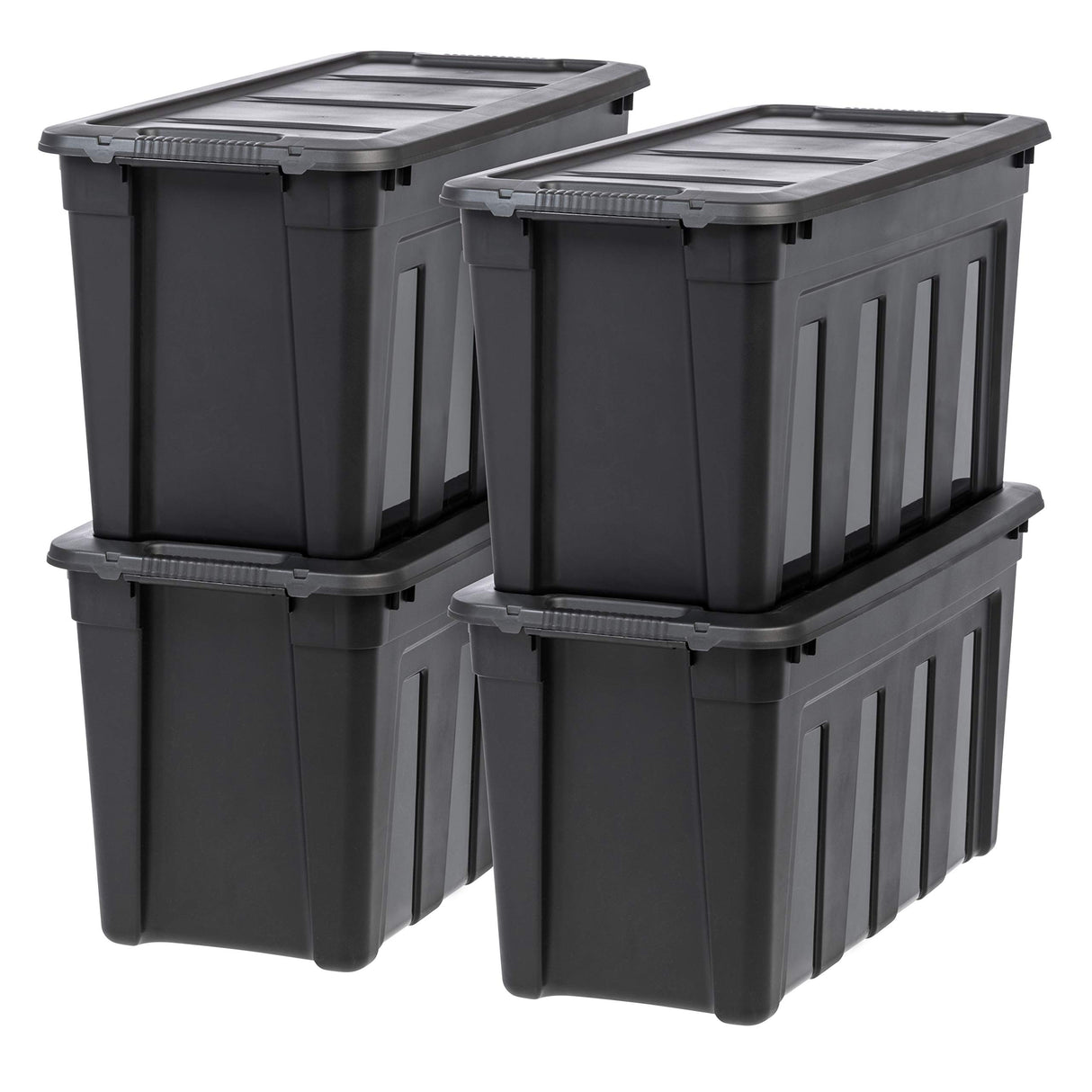 IRIS USA 31 Gallon Heavy Duty Storage Totes with Easy-Grip Handles, 4 Pack - Large Bins with Lids Garage Organizing Tubs, Durable Stackable Utility Containers, Made in USA - Black Iris Ohyama