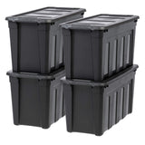 IRIS USA 31 Gallon Heavy Duty Storage Totes with Easy-Grip Handles, 4 Pack - Large Bins with Lids Garage Organizing Tubs, Durable Stackable Utility Containers, Made in USA - Black Iris Ohyama