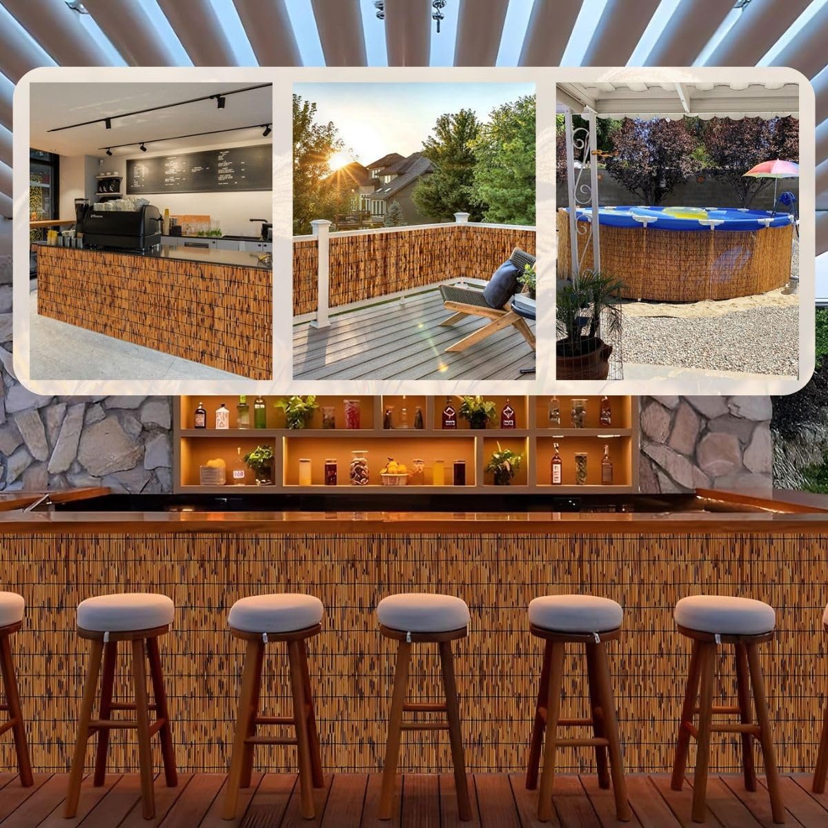 Natural Bamboo Fencing Rolls 2FT 4FT 6FT 8FT 9FT 16.4FT Decorative Bamboo Fence Screen Curtain Balcony Fence Bamboo Screen Fencing for Outdoor Backyard Patio（Brown） WoodArtSupply