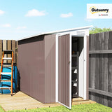 Outsunny 4' x 8' Metal Outdoor Storage Shed, Lean to Storage Shed, Garden Tool Storage House with Lockable Door and 2 Air Vents for Backyard, Patio, Lawn, Brown Outsunny