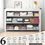 Dresser for Bedroom with 6 Drawers, Farmhouse Wood Chest of Drawers, Wide TV Stand Closet Storage Furniture with Metal Handle, Modern Clothes Organizer for Hallway, Living Room, Entryway, White Xixini