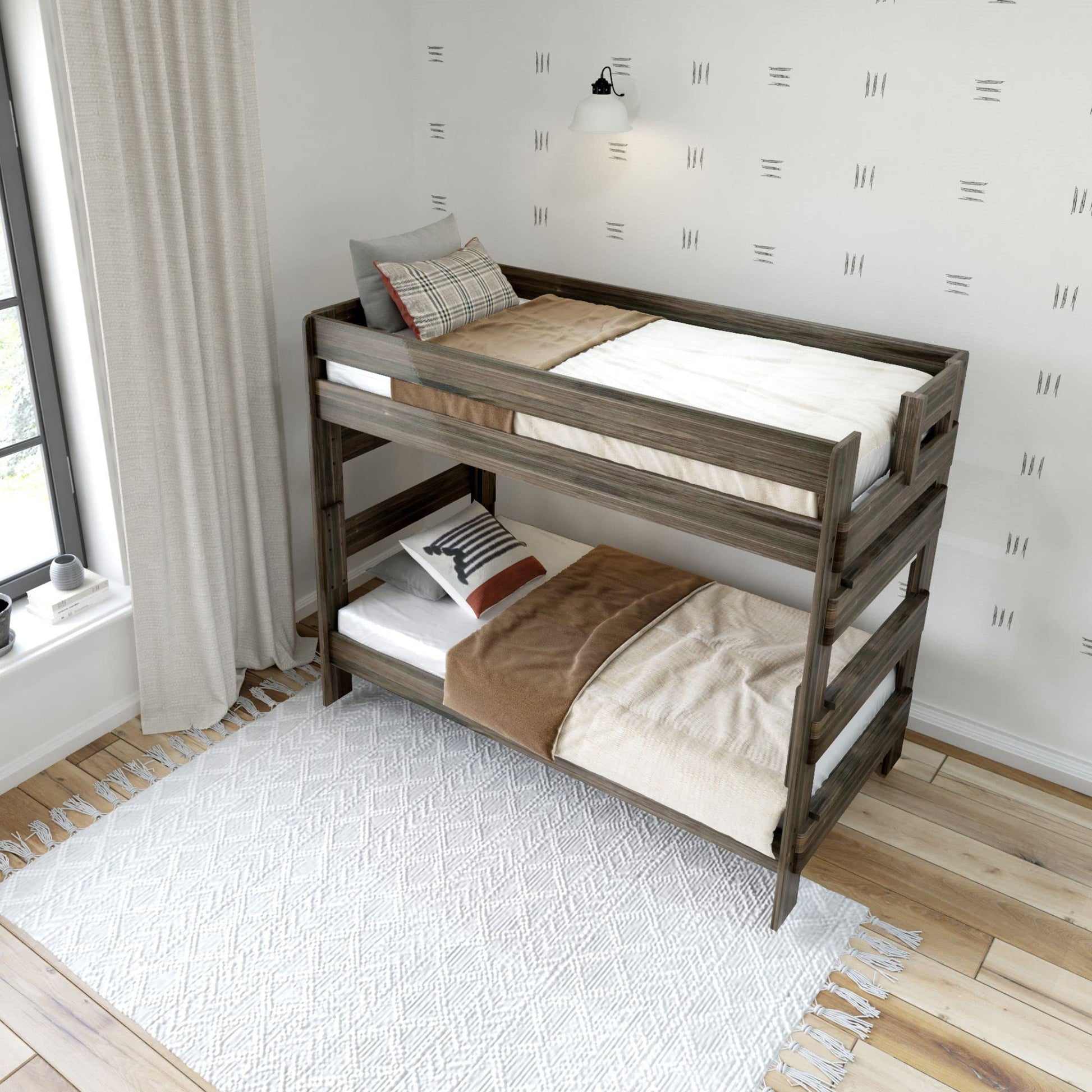 Rustic Twin-Over-Twin Solid Wood Bunk Bed in Barnwood Brown by Plank+Beam - WoodArtSupply