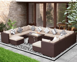 NICESOUL 15 Piece Outdoor Sectional with Fire Pit Table, Modern Luxury Patio Deep Seating w/Firepit, 29.3'' High-Back Wicker Couch Thick, Big High-Weight Capacity Sofa for Garden, Yard, Brown & Beige NICESOUL