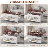 Lift Top Coffee Tables for Living Room, 42“ Multi-Function Coffee Table Converts to Dining Table, Modern Center Table with Storage Drawer and Hidden Compartments, Coffee Table with Lifting Top, White VAXZOFI