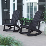 Flash Furniture Savannah Poly Resin Wood Adirondack Rocking Chair - All Weather Black Polystyrene - Stainless Steel Hardware - Set of 2 Flash Furniture