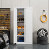 Firstsky Metal Garage Storage Cabinet with Lock, 71" Lockable Garage Cabinet with Doors and Shelves, Steel Lockable File Cabinet, Locking Tool Cabinets for Home, Office, Garage(White, 71 inch) Firstsky