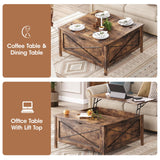 Mauqvit Lift Top Coffee Table，Square Center Table with Hidden Storage Compartment, Farmhouse Wood Coffee Table for Living Room，Bedroom, Home Office Maupvit