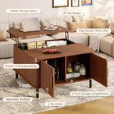 ONBRILL Lift Top Coffee Table with Large Hidden Compartment, Wood Square Coffee Table with Adjustable Footpads, Mid-Century Modern Lift Tabletop Dining Table for Living Room, Home Office, Walnut ONBRILL