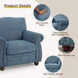 ONBRILL Nailhead Trim Armchair, Rolled Arm Accent Chair for Living Room, Comfy Chenille Club Sofa Chair w/Springs Cushions & Wood Legs, Traditional Single Couch Chair for Apartment, Farmhouse, Teal ONBRILL