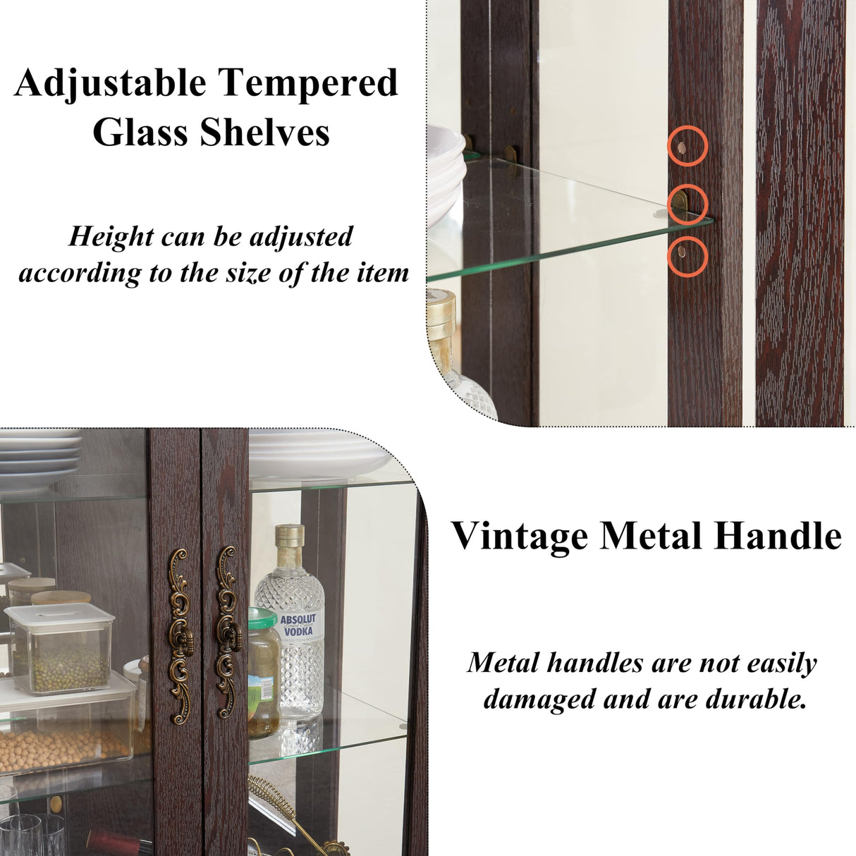 lunhung 3-Tier Lighted Glass Display Curio Cabinet with 2 Tempered Glass Doors & 1 Drawer,Curio Case with Mirrored Back Panel & Adjustable Shelves,Wine Display Cabinet for Living Room,Kitchen(Cherry) lunhung