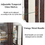 lunhung 3-Tier Lighted Glass Display Curio Cabinet with 2 Tempered Glass Doors & 1 Drawer,Curio Case with Mirrored Back Panel & Adjustable Shelves,Wine Display Cabinet for Living Room,Kitchen(Cherry) lunhung