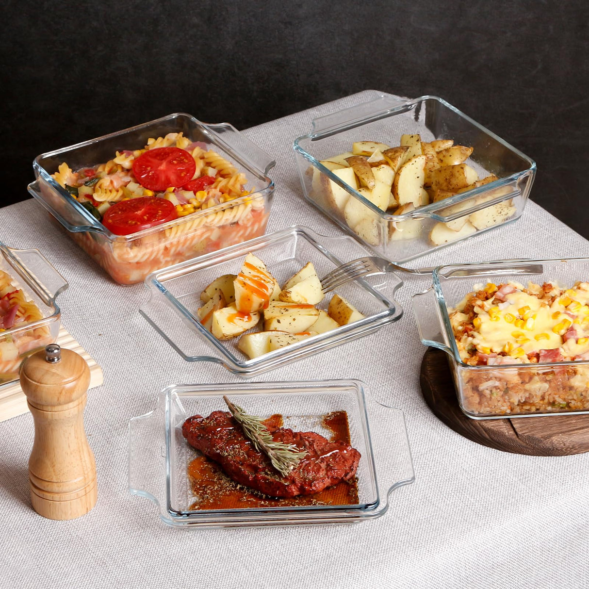 Set of 2 Glass Casserole Dish With Glass Lid, Square 6in x 6in Glass Baking Dish Oven Safe, Mini Casserole Dish with Lid NUTRIUPS