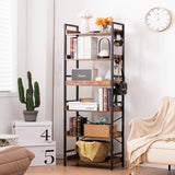 HCHQHS Adjustable 6 Tier Open Bookcase, Rustic Farmhouse Book Shelves, Industrial Wood and Black Metal Bookshelves, Mid Century Bookcase for Home Office Living Room Bedroom HCHQHS