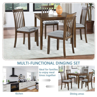 LUMISOL 5 Piece Dining Table Set, Solid Wood Dining Table Set with Square Table and 4 Upholstered Chairs for Small Space, Walnut