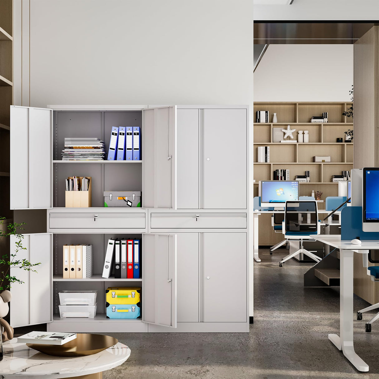 NODHM Inches Metal Storage Cabinet with Wheels, 72" Garage Storage Cabinet with Locking Draw and Adjustable Shelf, Tool Storage Cabinet for Garage, Home, Office, Gym, School (White, No Wheel) NODHM