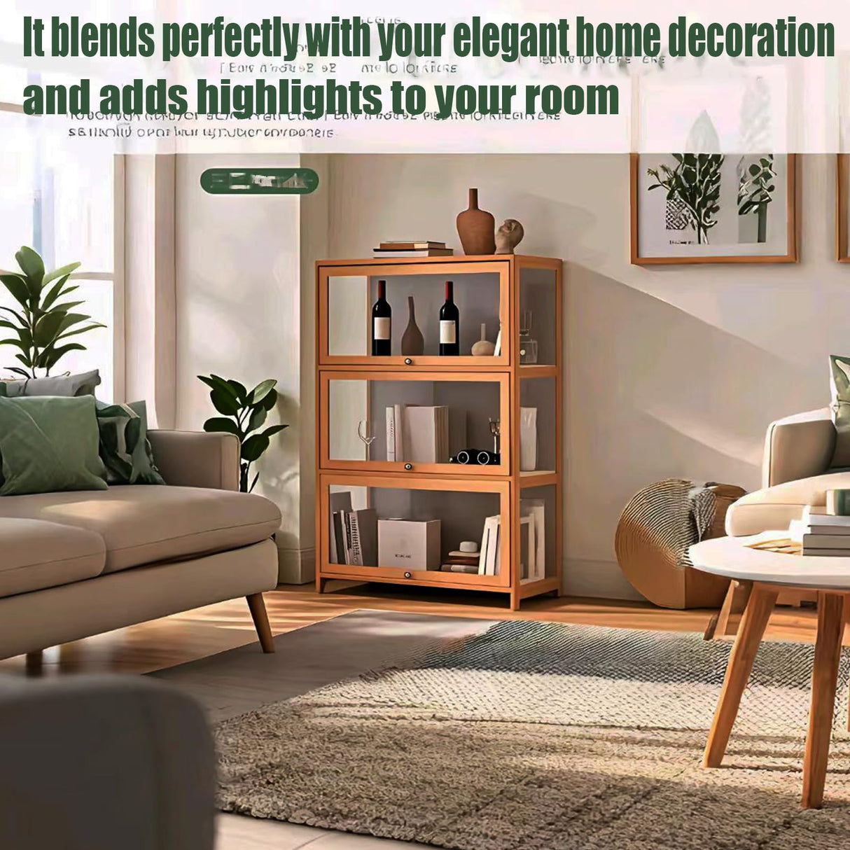 Curio Display Cabinet with Acrylic Doors,3/4Tier Display Case Bookshelf,Large Capacity Floor Bamboo Storage Cabinet,Flip Doors Convenient Storage,Easy to Clean,for Living Room,Study,Brown,106cm/41.7in WROASLTOUX