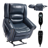 Dual Motor Power Lift Chair, Lay Flat Recliner Chair, Electric Recliner with Massage and Heat for Elderly, Remote Control, Infinite Position, Standing Assistance, USB Ports (Blue, Genuine Leather) Trustyue