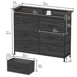 Welfuturer Black Dresser for Bedroom with LED Light & Charging Station Dresser with 6 Drawers Storage Tower for Closet Living Room Hallway Entryway Sturdy Steel Frame Double Wooden Tabletop Welfuturer