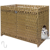 Cat Litter Box Enclosure Furniture Hidden Cabinet - Handwoven Rattan Pet House with 2 Removable Mats - Large Foldable Design for Privacy - Fits Living Room, Bedroom, Balcony Natural Neti Neti