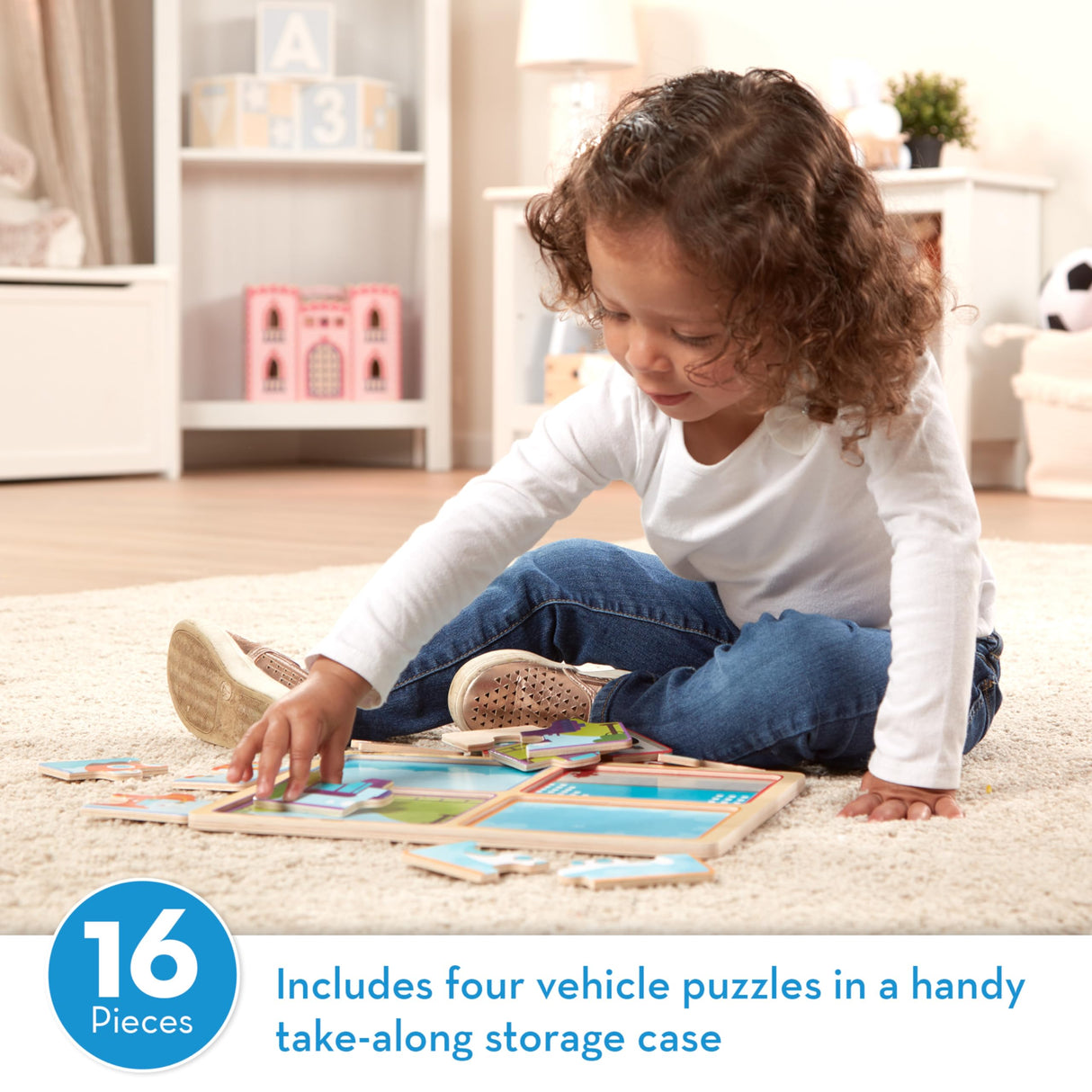 Melissa & Doug Natural Play Wooden Puzzle: Ready, Set, Go (Four 4-Piece Vehicle Puzzles) Melissa & Doug