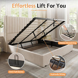 Jocisland Lift up Storage Bed Frame King Size, Upholstered Platform Bed Velvet with Channel Tufted Wingback Headboard, No Box Spring Needed, Cream Jocisland