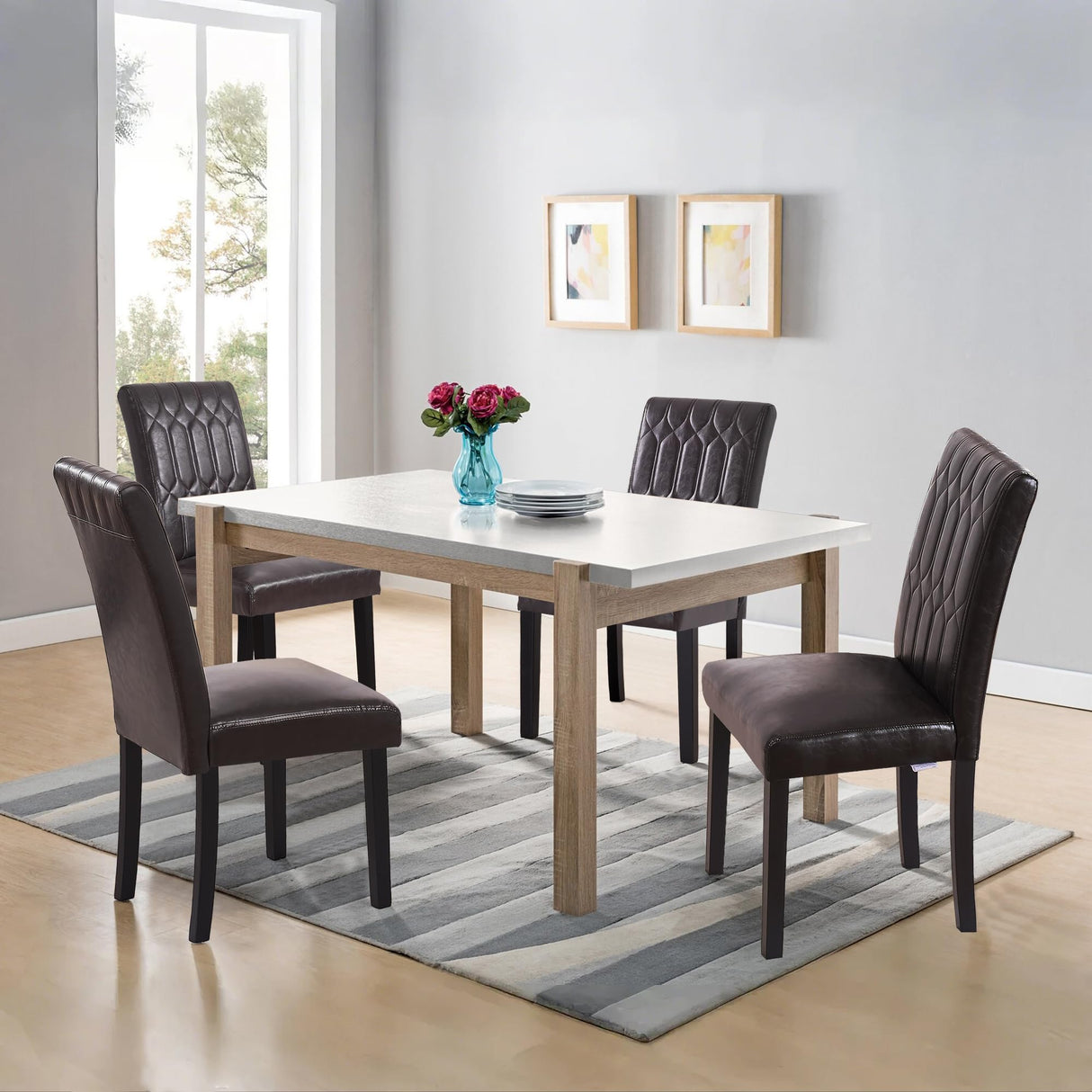 VECELO Upholstered Dining Chairs Set of 4, Modern PU Leather Accent Parsons, Solid Wood Legs w/Rubber Footpads, for Living Room Kitchen, Coffee VECELO