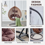 YWUFUART Hanging Egg Chair Outdoor,Rattan Swing Chair with Foldable Basket,Hammock Chair with Metal Stand,Lounge Chair for Garden Backyard,Brown YWUFUART