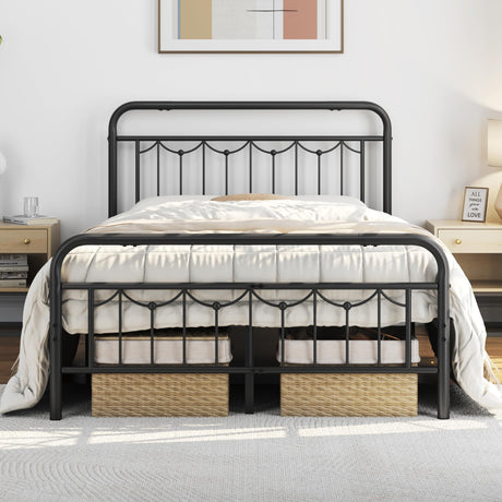 Yaheetech Full Size Metal Bed Frames with Vintage Headboard and Footboard, Farmhouse Metal Platform Bed, Heavy Duty Steel Slat Support, Ample Under-Bed Storage, No Box Spring Needed, Black Yaheetech