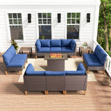 HUMMUH Patio Furniture Set with Fire Pit,Outdoor Modular Sectional Couch Loveseat Chairs with Table,All Weather PE Wicker Patio Conversation Sets for Deck Porch Backyard HUMMUH