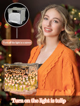 DIY Tulips Cube Mirror Lamp,Finished Tulip Night Light,Handmade Tulip Flower Magic Lights,Bedroom Living Room Desktop Decor for Mom,Girl,Couple,Friend Birthday Gift(Includes 13 LR44 Button Batteries) AQDZCNF