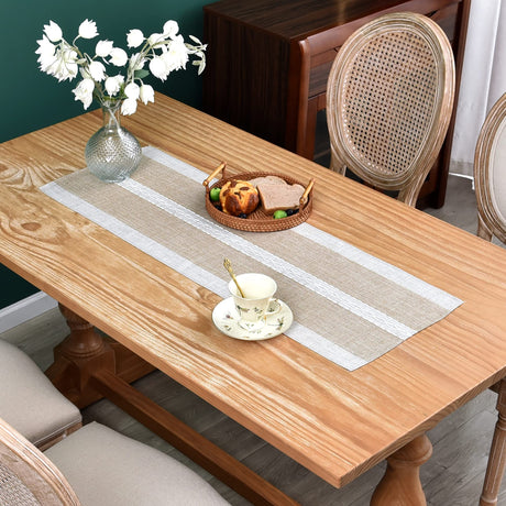 Farmhouse Braided Striped Table Runner Rustic Embroidery Coffee Table Runners for Decorations Weddings Holiday Brown 13x36inch NEWISHER