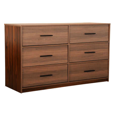 Modern 6-Drawer Dresser with Spacious Storage,Sturdy Wood Frame, and Large Capacity Drawers, Dressers for Bedroom, Home Organization Storage for Living Room or Hallway, Walnut Techni Home