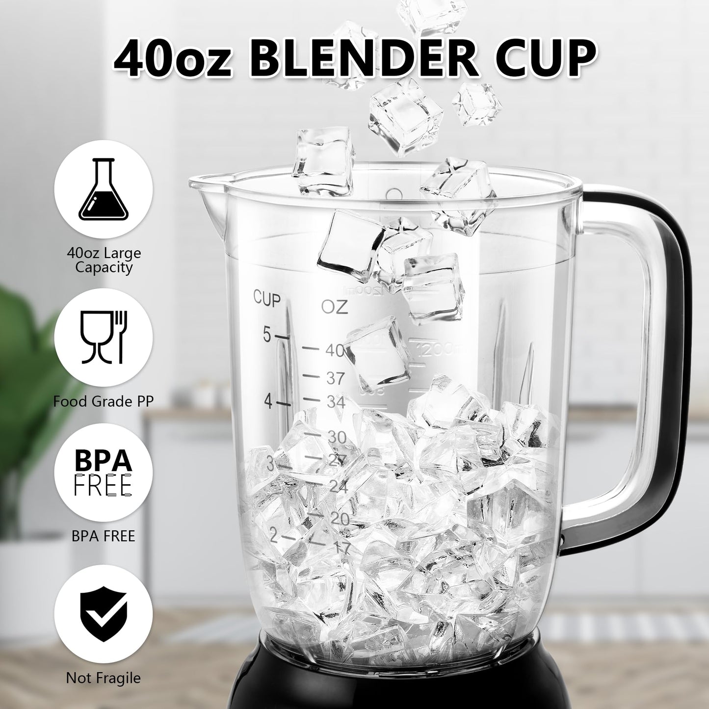 Bear Blender, 2024 New 700W Smoothie Countertop Blender with 40oz Blender Cup for Shakes and Smoothies, 3-Speed for Crushing Ice, Puree and Frozen Fruit with Autonomous Clean