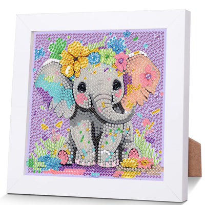Elephant Diamond Art Painting Kits for Kids with Frame, Animal Diamond Art for Kids Ages 4-8-12, Easy Kid Gem Painting Kit with Beautiful Package for Gift Home Wall Decor (7x7 inch)