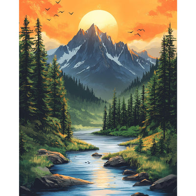Mountain Paint by Numbers Kit for Adults Beginner Sunset Oil Painting Kit Adult Paint by Number Kits on Canvas Landscape DIY Painting for Beginners Art by Numbers for Gifts Home Wall Decor 16x20 Inch
