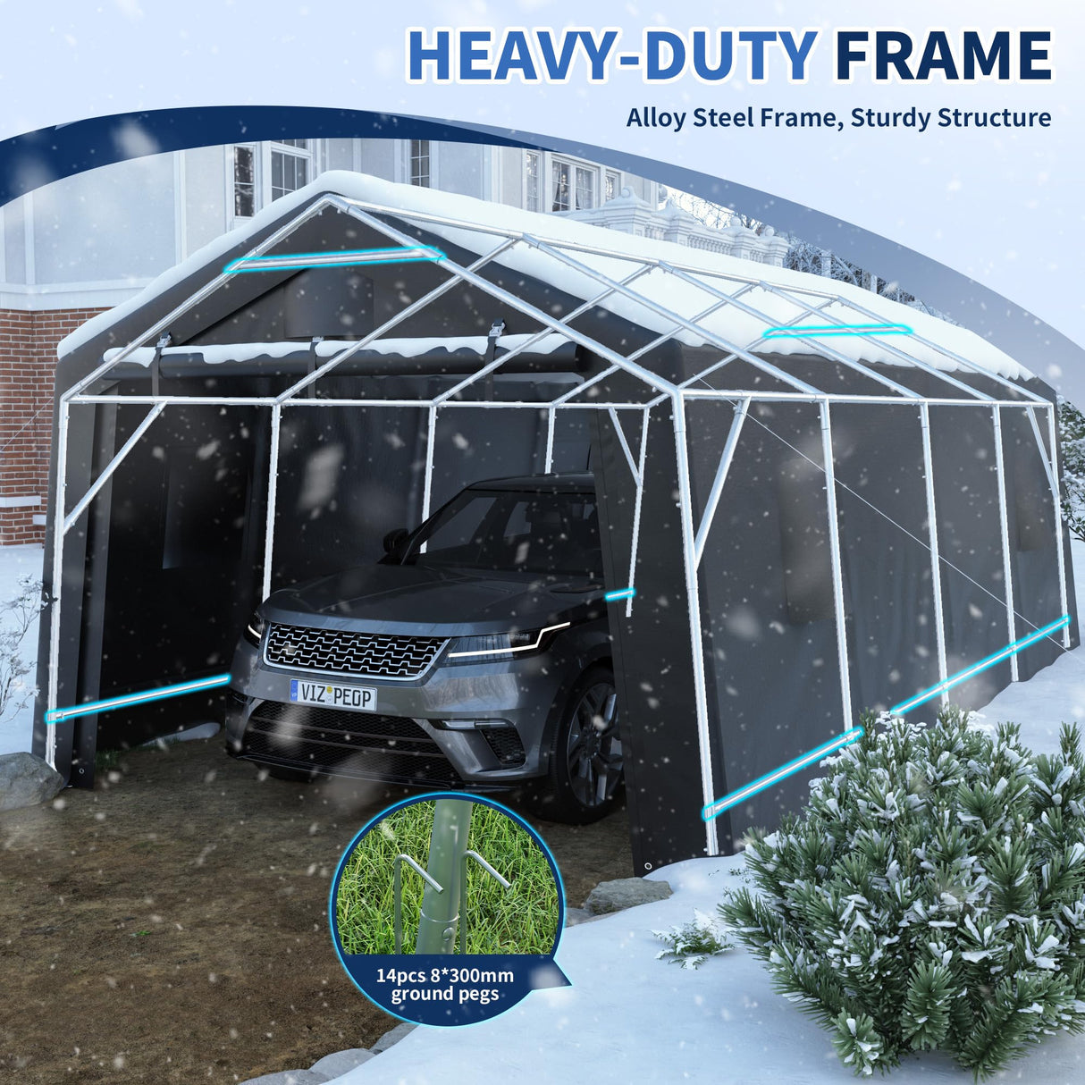 VONZOY 12'×20' Heavy Duty Carport,Car Canopy Portable Garage with Roll-up Zipper Door,Thick Shelter Storage Canopy Tent with All-Steel Metal Frame,Sunshade Waterproof for Motorcycle Car, Truck,SUV VONZOY