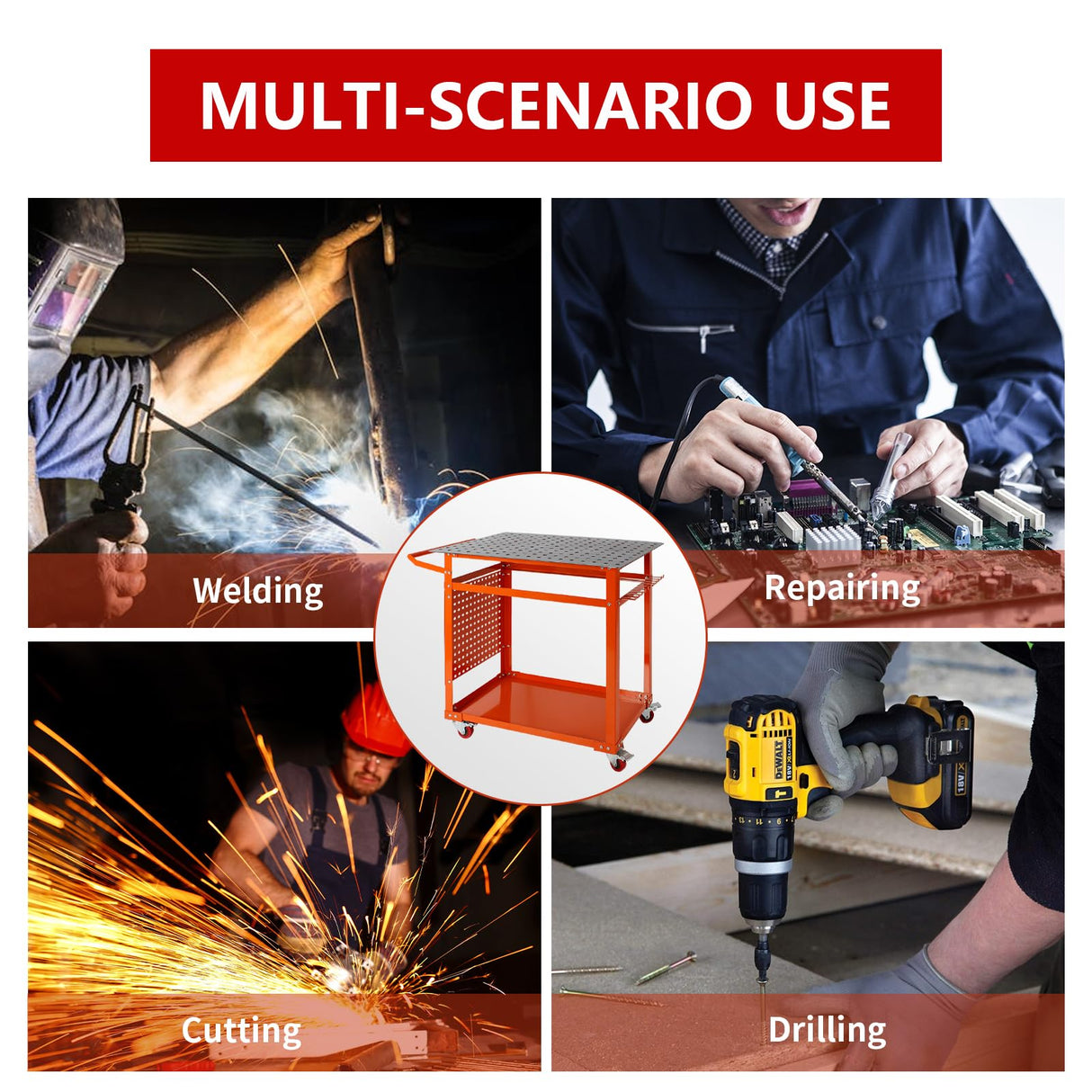 Welding Table Welding Cart 32''×24'',1200lbs Load Capacity Industrial Workbench with 5/8'' Holes Fixture Table with Wheels SGOLAN