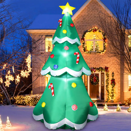 7 FT Christmas Inflatables Tree Decorations Outdoor, Blow up Christmas Tree Yard Decor with LED Lights Star Treetop & Colorful Candy for Xmas Holiday Party Indoor Garden Patio Display Hall Lawn Decor Thanger
