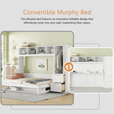 Linique Full Size Murphy Cabinet Storage Wall Bed with Closet and Drawers and Built-in Top Shelf,Hide a Bed on a Wardrobe Space Saving Design,White Linique