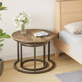 Smuxee Nesting Coffee Table Set of 2, 23.6" Round Coffee Table Rustic Wood Top with Adjustable Non-Slip Feet, Industrial End Table Side Tables for Living Room Bedroom Balcony Yard Smuxee