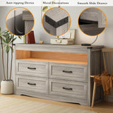 Wodeer 4 Drawer Dresser Chests with LED Light,Wide Chest of Drawers with Metal Handles,Wood Dresser for Storage and Organization for Bedroom,Living Room, Nursery,Hallway,Gray Wodeer