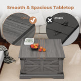 VVFLU Farmhouse Coffee Table with Storage, Square Center Table for Living Room, Rustic, Hinged Lift Top Soft Close, Wood, Large Hidden Storage, Modern, Metal Corner, Grey VVFLU