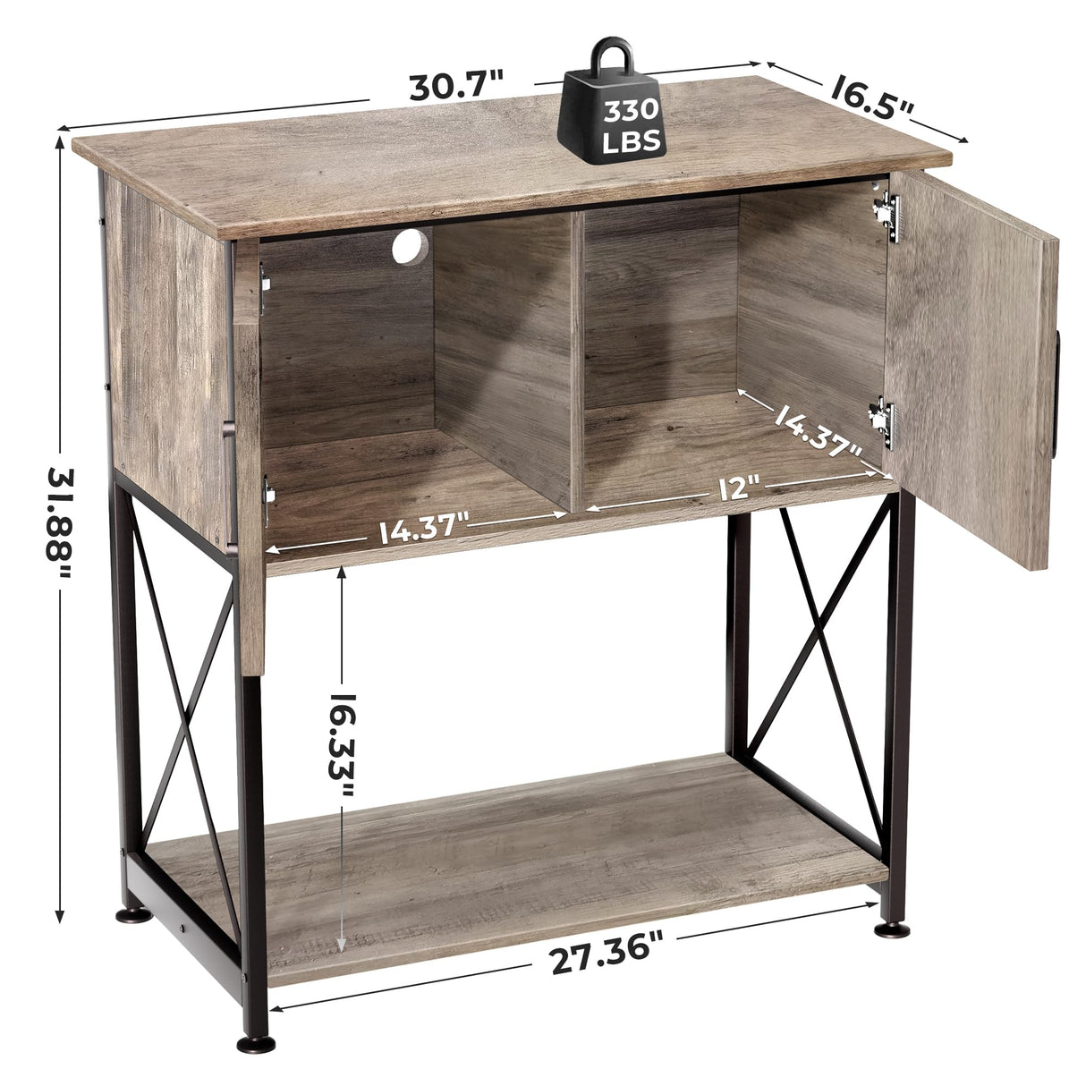 Herture 20-29 Gallon Aquarium Stand Metal Frame Fish Tank Stand with Cabinet Storage, for 20 Gallon Long Aquarium,30.7" L*16.5" W Tabletop,330LBS Capacity Grey PG01YGZ Herture