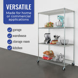 SafeRacks NSF Certified Storage Shelves, Heavy Duty Steel Wire Shelving Unit with Wheels and Adjustable Feet, Used as Pantry Shelf, Garage or Bakers Rack Kitchen Shelving - (24"x48"x72" 4-Tier) SafeRacks